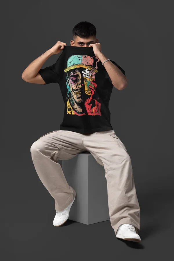 Black_Cotton_Oversized_Psychedelic_Drip_T-Shirt_For_Men