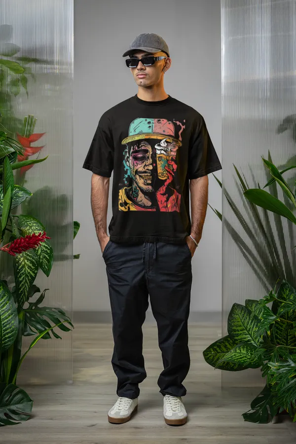 Black_Cotton_Oversized_Psychedelic_Drip_T-Shirt_For_Men
