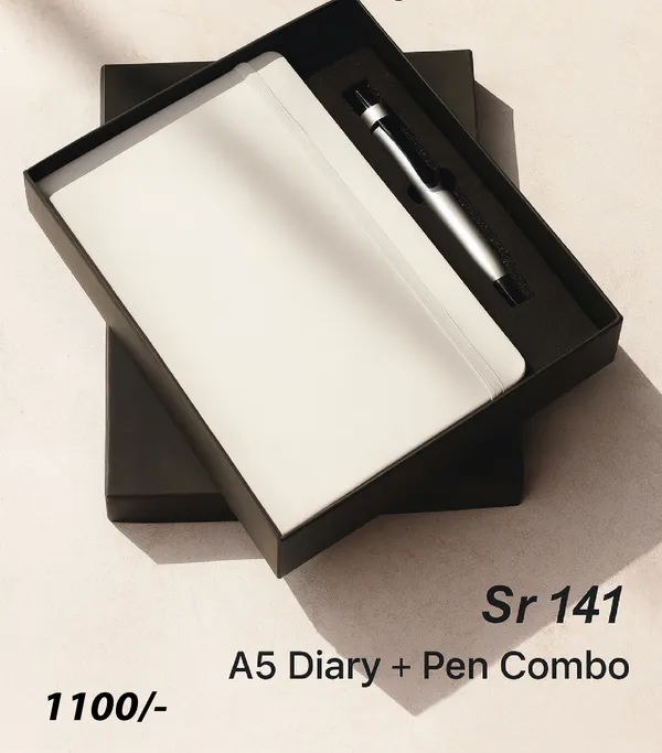 White_And_Black_Pu_Leather_Dairy_With_Pen_For_Men_&_Women