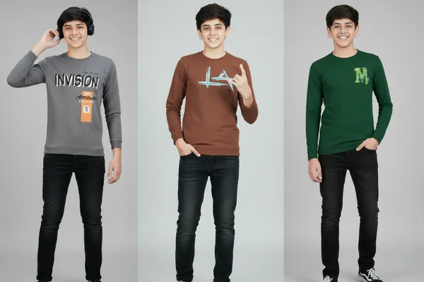 Multicolor_Premium_Looper_T-Shirt_For_Boys_(Pack_Of_3)