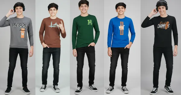 Multicolor_Premium_Looper_T-Shirt_For_Boys_(Pack_Of_5)