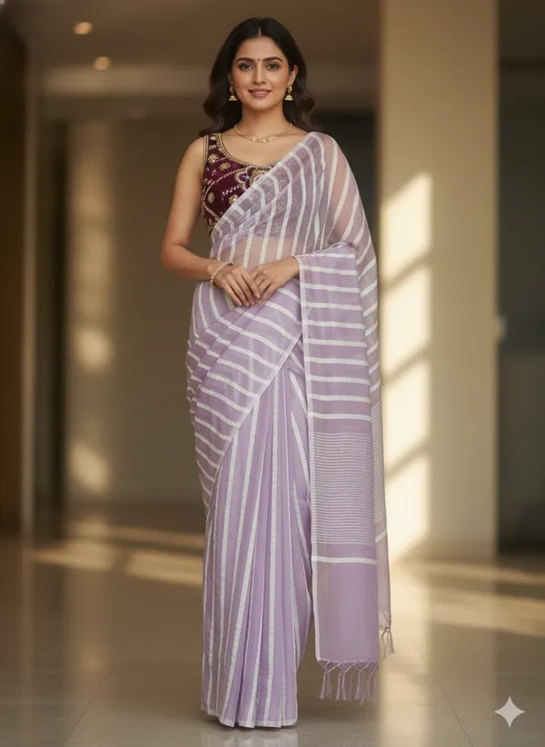 Lavander_Premium_Kota_Silk_Saree_With_Blouse_For_Women