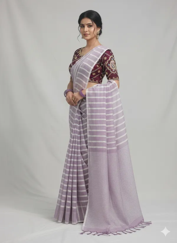 Lavander_Premium_Kota_Silk_Saree_With_Blouse_For_Women