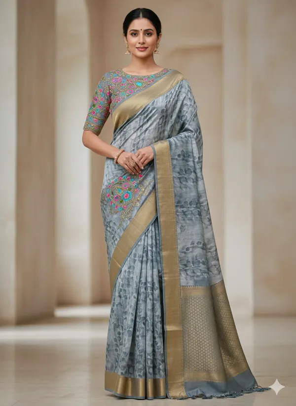 Grey_Premium_Crush_Silk_Saree_With_Blouse_For_Women