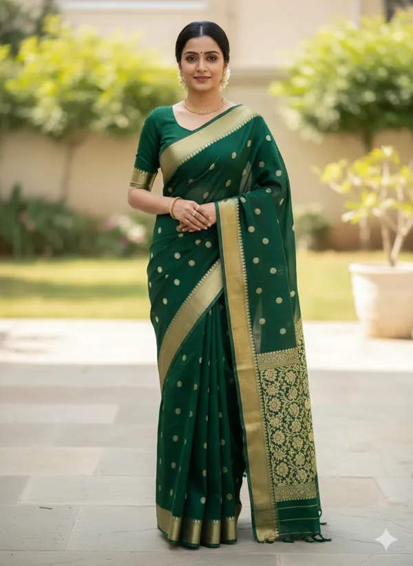 Mehndi_Green_Premium_Georette_Silk_Saree_With_Blouse_For_Women