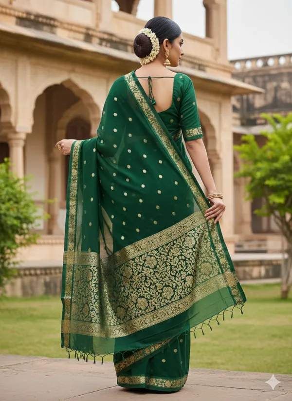 Mehndi_Green_Premium_Georette_Silk_Saree_With_Blouse_For_Women