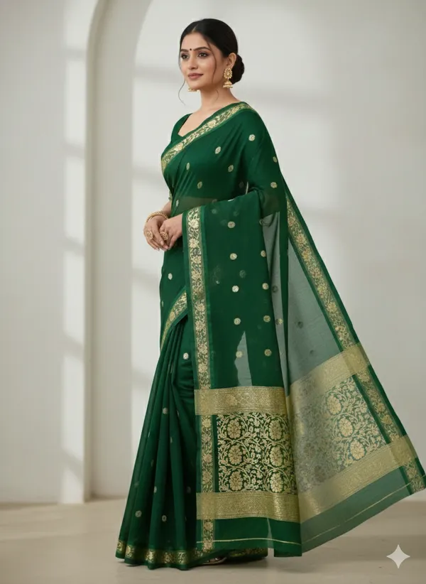 Mehndi_Green_Premium_Georette_Silk_Saree_With_Blouse_For_Women