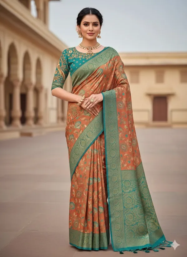 Orange_Premium_Traditional_Pattu_With_Blouse_Saree_For_Women