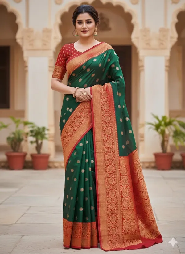 Mehindi_Green_Premium_Silk_Pattu_Saree_With_Blouse_For_Women