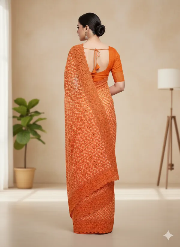 Deep_Orange_Lattice_Net_Pattern_Grids_Stone_Work_Cut_Work_Lace_Border_Weddings