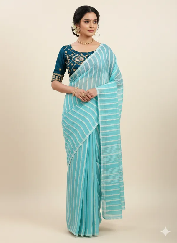 Mint_Green_Premium_Kota_Silk_Saree_With_Blouse_For_Women
