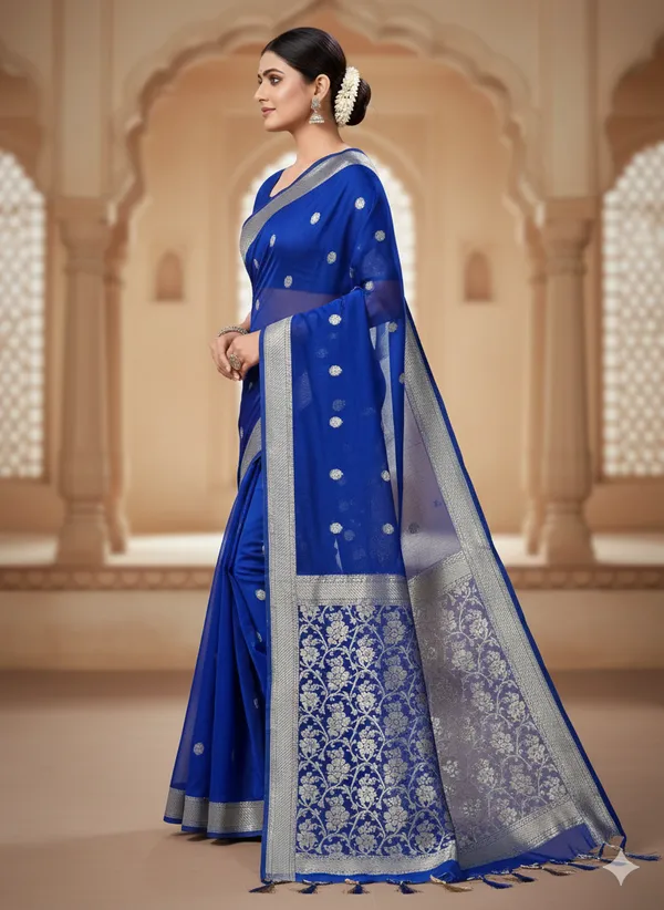 Blue_Premium_Georette_Silk_Saree_With_Blouse_For_Women
