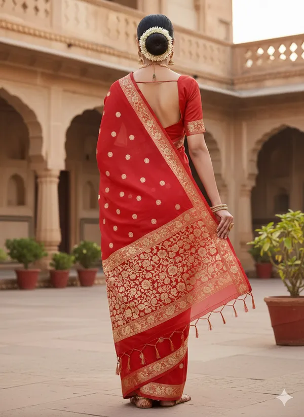 Red_Premium_Georette_Silk_Saree_With_Blouse_For_Women