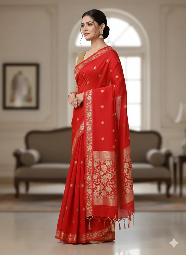 Red_Premium_Georette_Silk_Saree_With_Blouse_For_Women