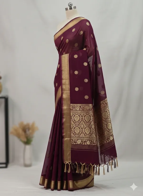 Violet_Premium_Georette_Silk_SareeWith_Blouse__For_Women