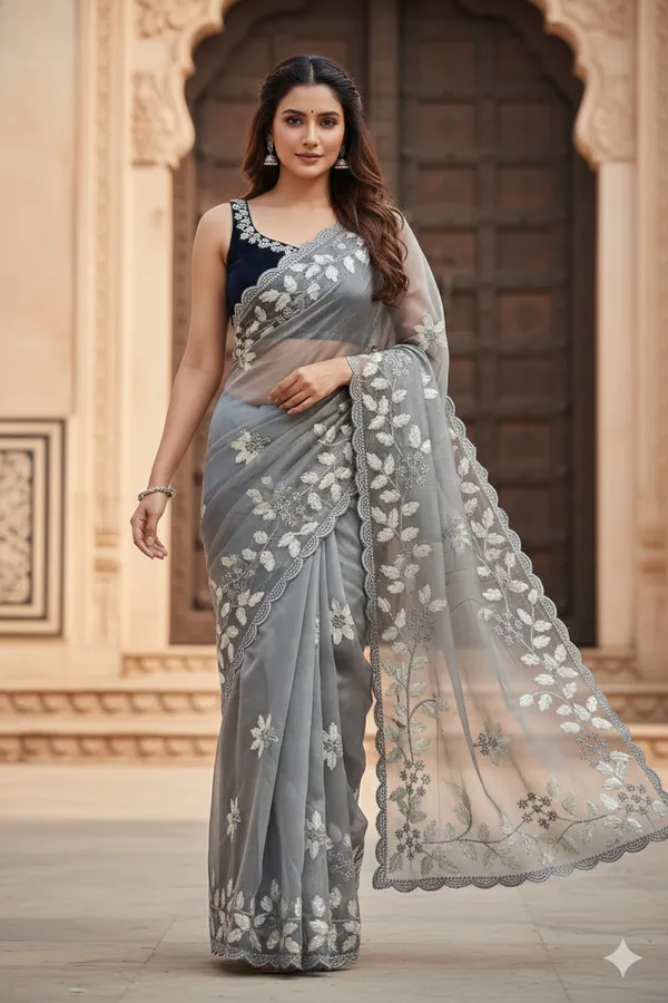 Grey_Premium_Original_Crape_Saree_With_Blouse_For_Women