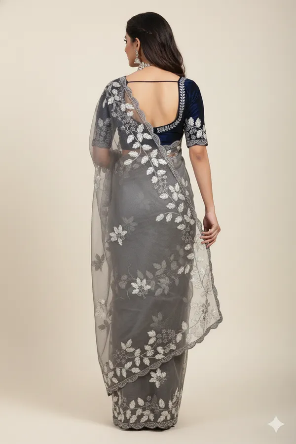 Grey_Premium_Original_Crape_Saree_With_Blouse_For_Women