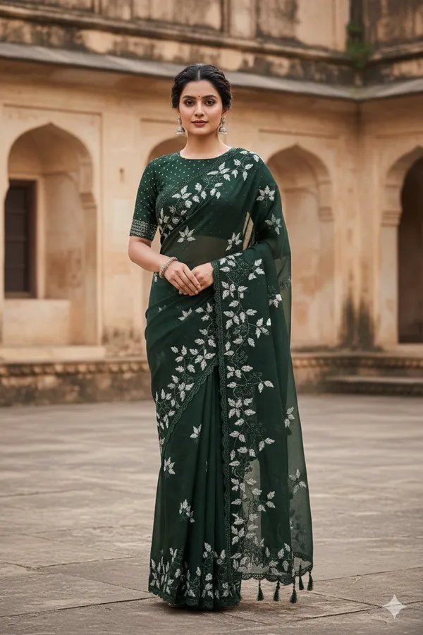 Green_Premium_Original_Crape_Saree_With_Blouse_For_Women