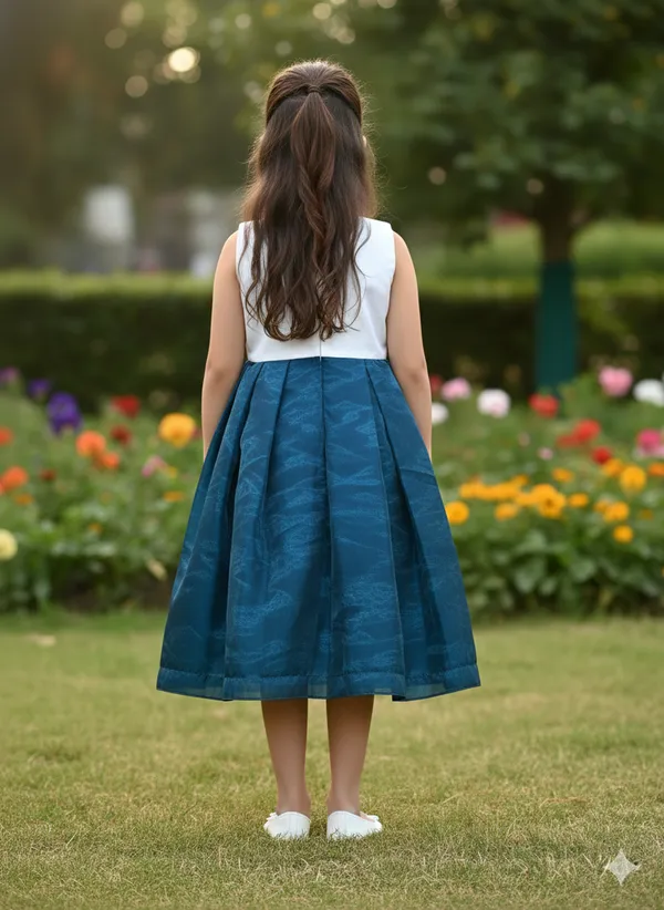 Teal_Blue_And_White_Colour_Frock_With_Pineapple_Design_Baby_Softy_Premium_Dress