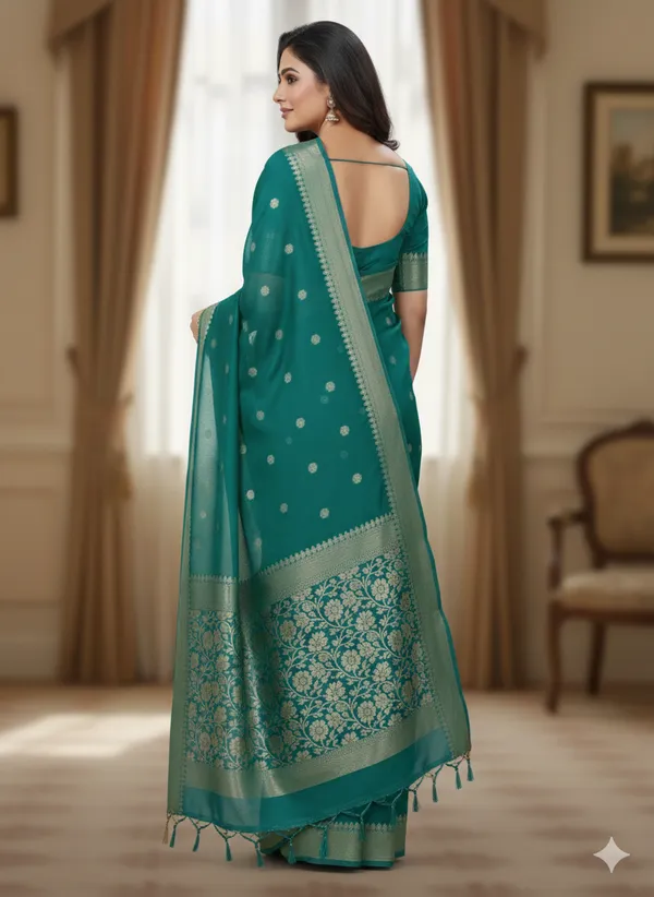 Sea_Green_Premium_Georette_Silk_Saree_With_Blouse__For_Women