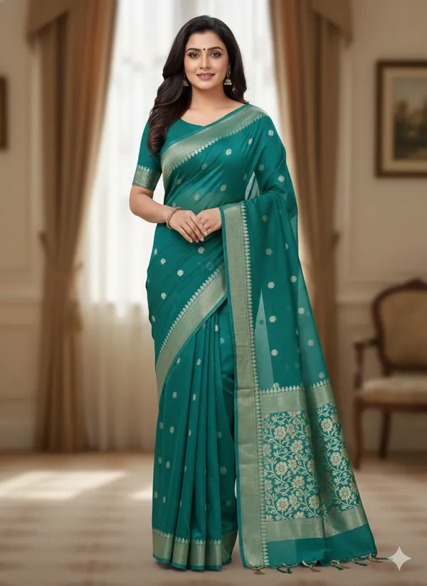 Sea_Green_Premium_Georette_Silk_Saree_With_Blouse__For_Women