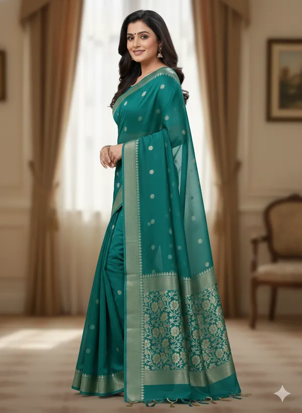 Sea_Green_Premium_Georette_Silk_Saree_With_Blouse__For_Women
