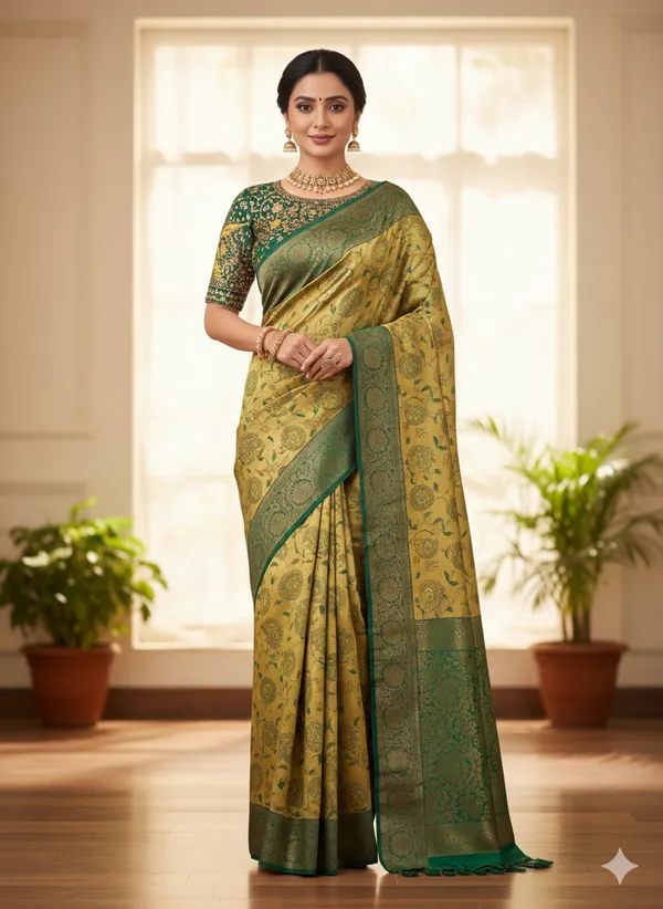 Gold_Premium_Traditional_Pattu_Saree_With_Blouse_For_Women