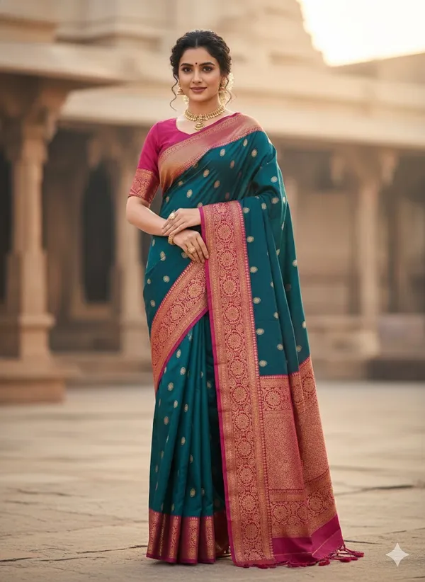 Sea_Green_Premium_Silk_Pattu_Saree_With_Blouse_For_Women
