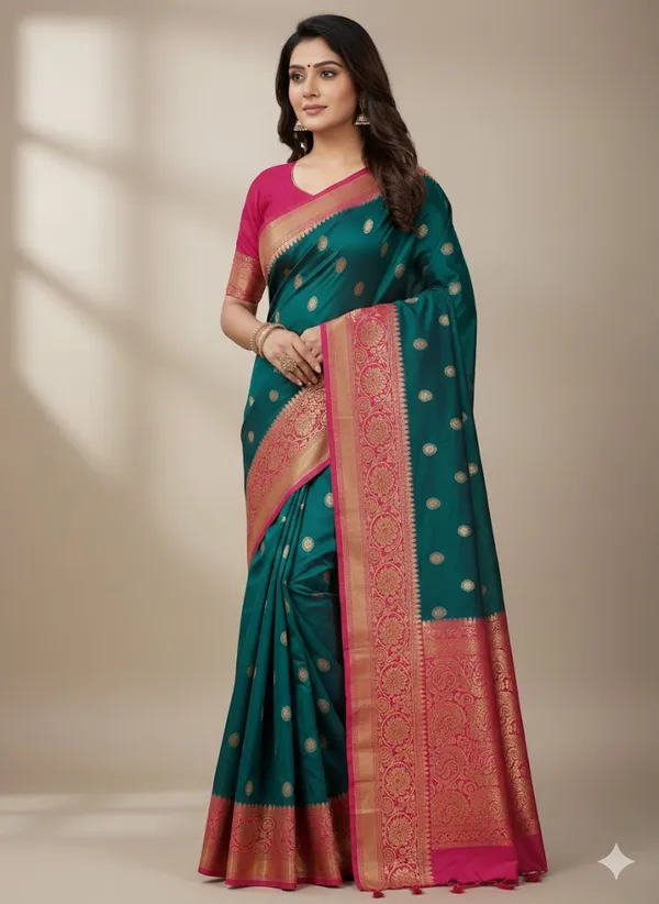 Sea_Green_Premium_Silk_Pattu_Saree_With_Blouse_For_Women
