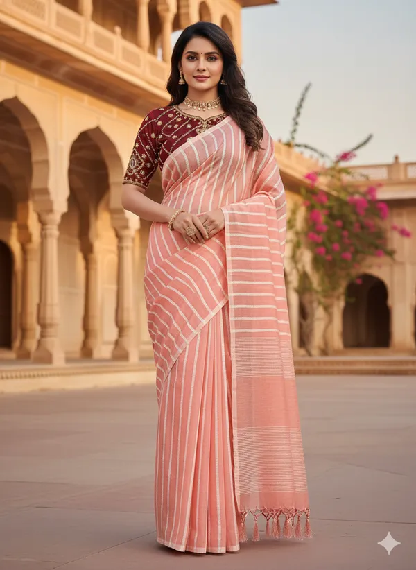 Pink_Premium_Kota_Silk_Saree_With_Blouse_For_Women