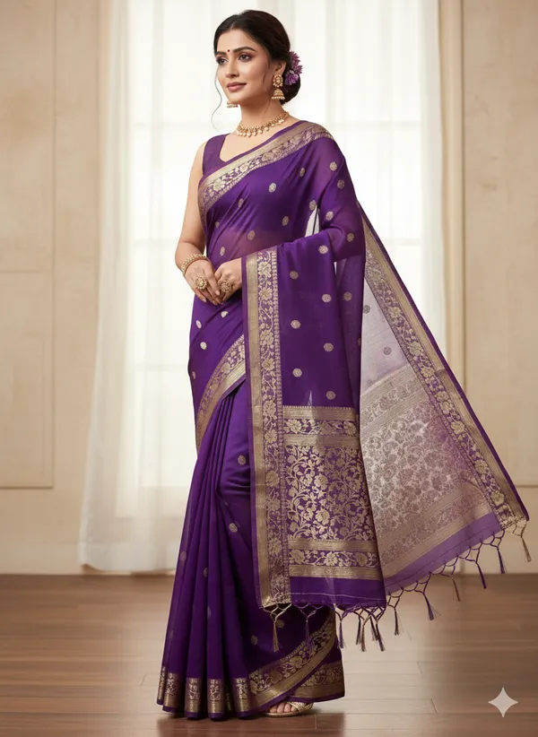 Purple_Premium_Georette_Silk_Saree_With_Blouse_For_Women