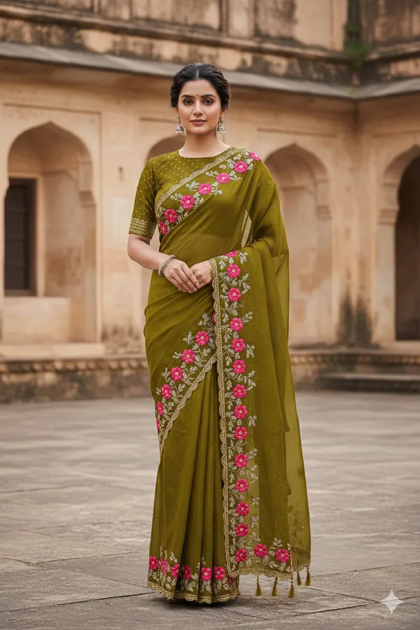 Mehndi_Premium_Original_Crape_Saree_With_Blouse_For_Women
