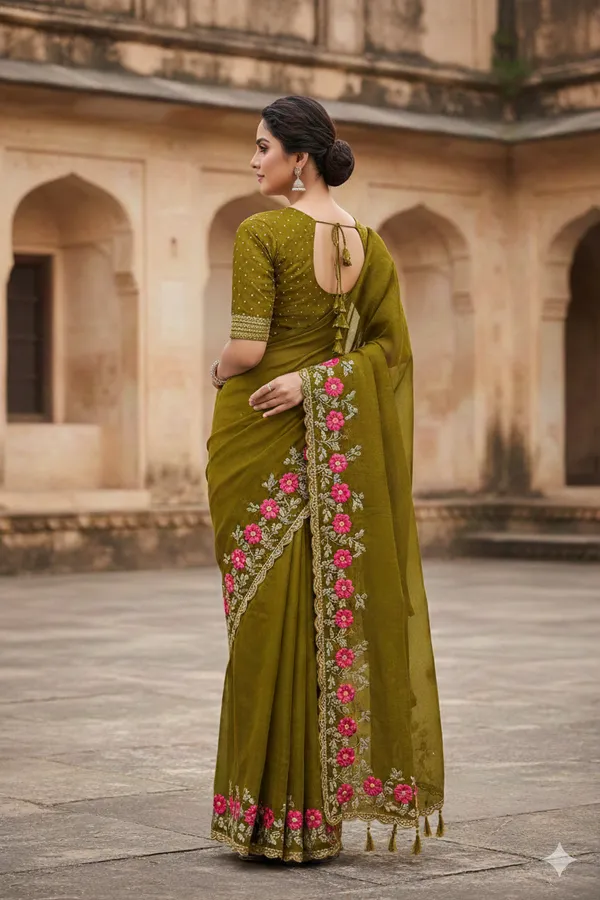 Mehndi_Premium_Original_Crape_Saree_With_Blouse_For_Women