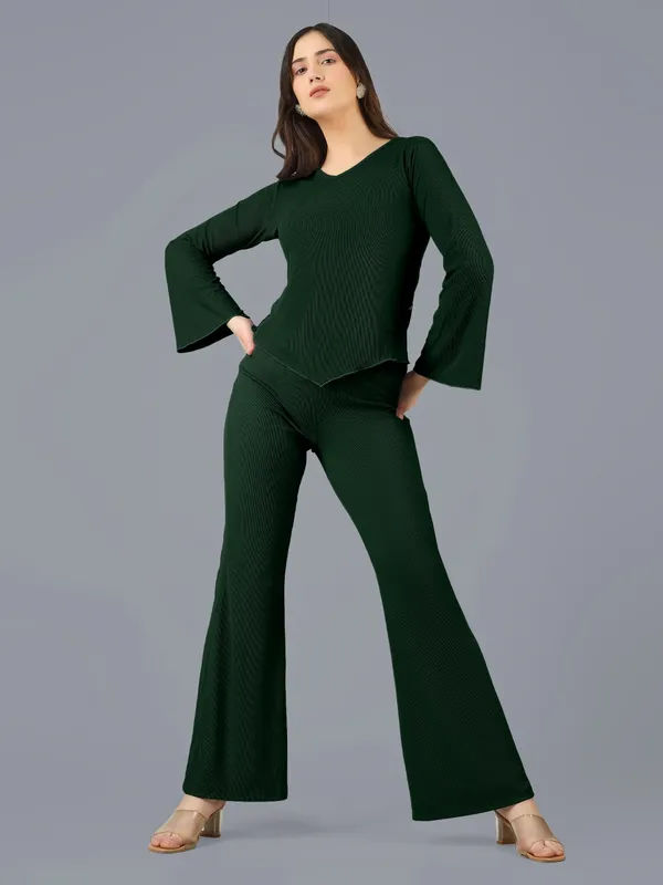 Plus_Size_Co-Ord_Set_for_Women_|_Bootcut_Trouser_and_Bell_Sleeve_Top_Bottle_Green