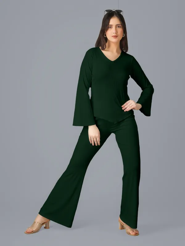 Plus_Size_Co-Ord_Set_for_Women_|_Bootcut_Trouser_and_Bell_Sleeve_Top_Bottle_Green