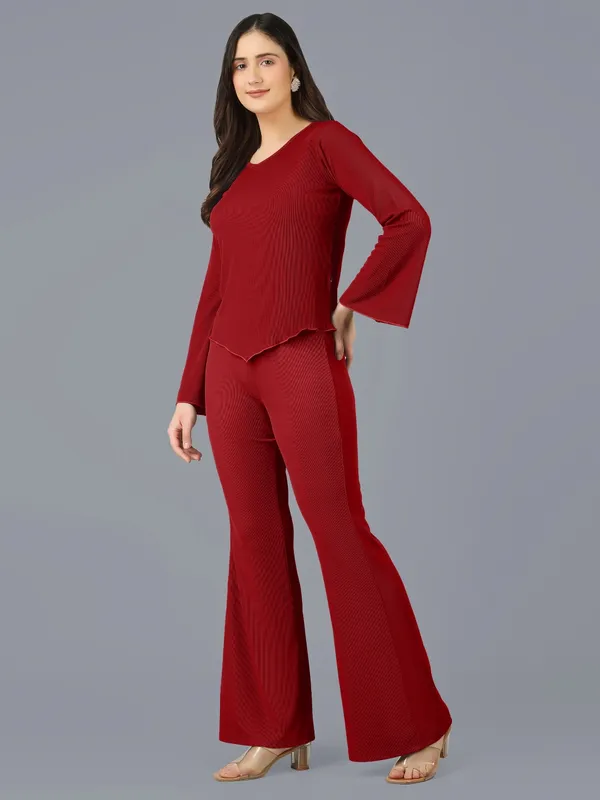 Plus_Size_Co-Ord_Set_for_Women_|_Bootcut_Trouser_and_Bell_Sleeve_Top_Maroon