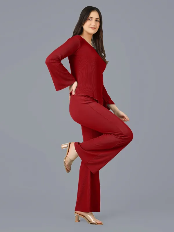 Plus_Size_Co-Ord_Set_for_Women_|_Bootcut_Trouser_and_Bell_Sleeve_Top_Maroon