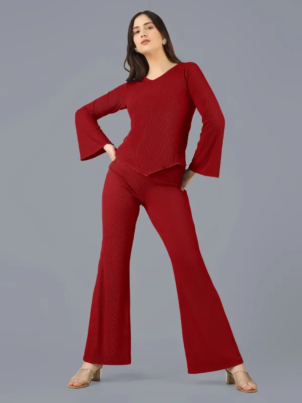 Plus_Size_Co-Ord_Set_for_Women_|_Bootcut_Trouser_and_Bell_Sleeve_Top_Maroon