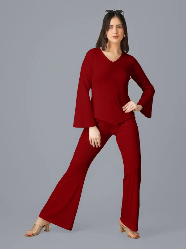 Plus_Size_Co-Ord_Set_for_Women_|_Bootcut_Trouser_and_Bell_Sleeve_Top_Maroon