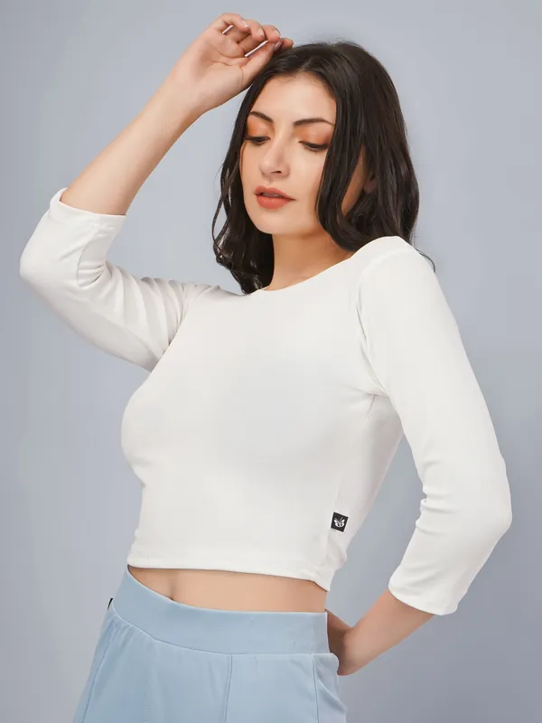 Plus_Size_Crop_Top_for_Women_Round_Neck_3/4_Sleeve_Top