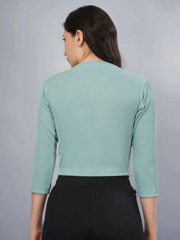 Plus_Size_Crop_Top_for_Women_Round_Neck_3/4_Sleeve_Top