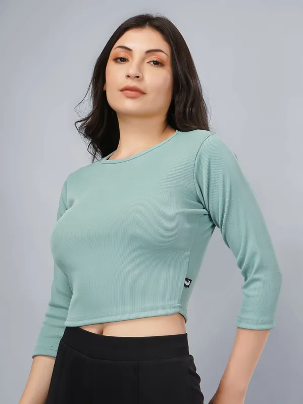 Plus_Size_Crop_Top_for_Women_Round_Neck_3/4_Sleeve_Top
