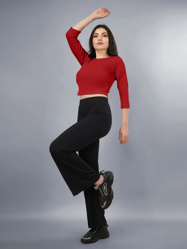 Plus_Size_Crop_Top_for_Women_Round_Neck_3/4_Sleeve_Top