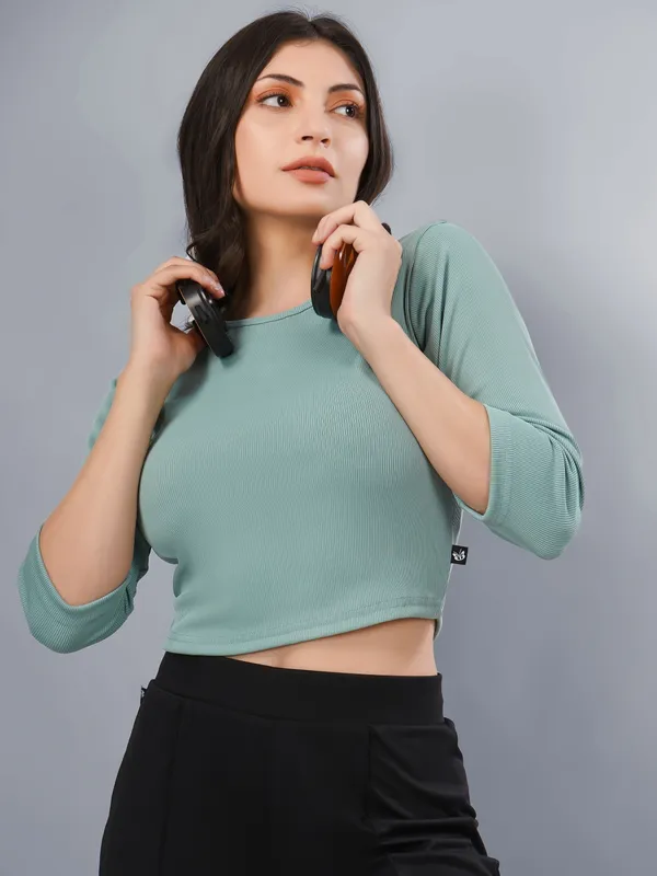 Plus_Size_Crop_Top_for_Women_Round_Neck_3/4_Sleeve_Top