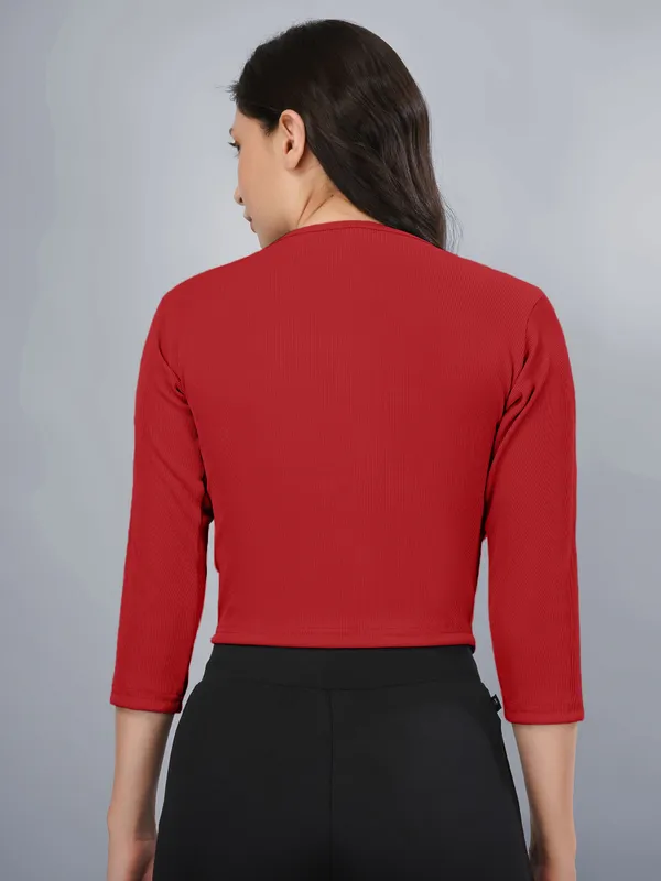 Plus_Size_Crop_Top_for_Women_Round_Neck_3/4_Sleeve_Top