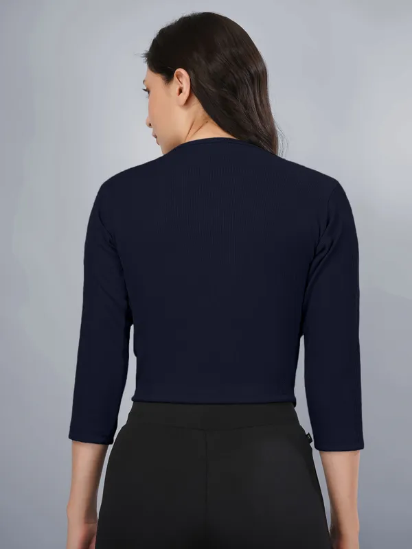 Plus_Size_Crop_Top_for_Women_Round_Neck_3/4_Sleeve_Top