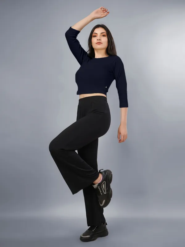 Plus_Size_Crop_Top_for_Women_Round_Neck_3/4_Sleeve_Top
