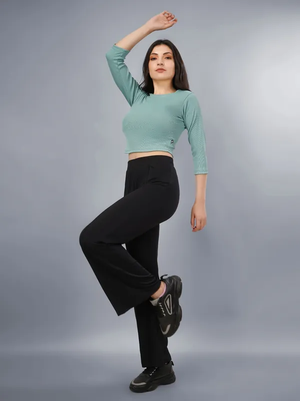 Plus_Size_Crop_Top_for_Women_Round_Neck_3/4_Sleeve_Top