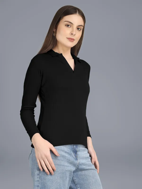 Plus_Size_Full_Sleeve_Polo_Collar_Tshirt_for_Women