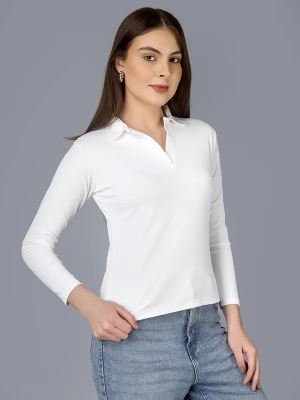 Plus_Size_Full_Sleeve_Polo_Collar_Tshirt_for_Women